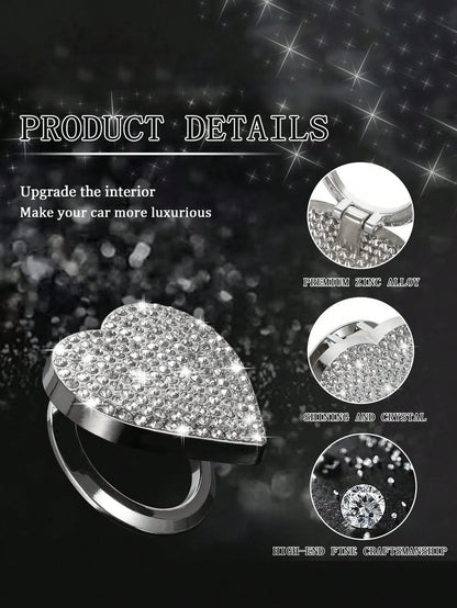 Shiny Car Engine Start Button Cover, Diamond Interior Crystal One-Touch Start Button Ring Cover, Sparkling Accessory, Heart-Shaped Sparkling Ignition Button, Rhinestone Engine Ring, Universal Fit For