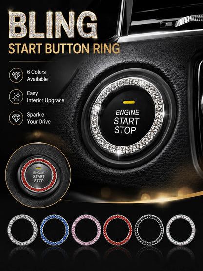 Shiny Car Engine Start Stop Button Ring, Crystal Rhinestone One-Touch Start Button Cover, Car Interior Decoration Accessories For Women And Girls, Key Ignition Starter And Knob Shiny Ring, Shiny Car D