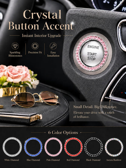 Shiny Car Engine Start Stop Button Ring, Crystal Rhinestone One-Touch Start Button Cover, Car Interior Decoration Accessories For Women And Girls, Key Ignition Starter And Knob Shiny Ring, Shiny Car D