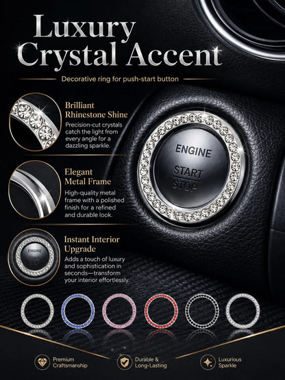 Shiny Car Engine Start Stop Button Ring, Crystal Rhinestone One-Touch Start Button Cover, Car Interior Decoration Accessories For Women And Girls, Key Ignition Starter And Knob Shiny Ring, Shiny Car D