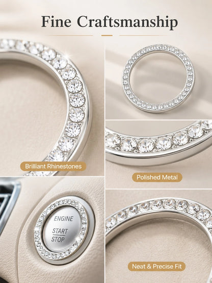 Shiny Car Engine Start Stop Button Ring, Crystal Rhinestone One-Touch Start Button Cover, Car Interior Decoration Accessories For Women And Girls, Key Ignition Starter And Knob Shiny Ring, Shiny Car D