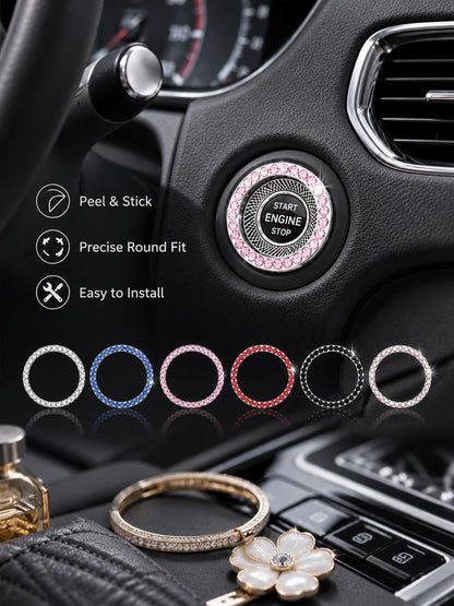 Shiny Car Engine Start Stop Button Ring, Crystal Rhinestone One-Touch Start Button Cover, Car Interior Decoration Accessories For Women And Girls, Key Ignition Starter And Knob Shiny Ring, Shiny Car D