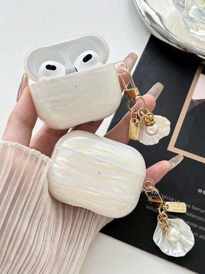 Shockproof Iridescent Mother-Of-Faux Pearl 1pc Colorful Shell Pattern + Faux Pearl Hanging Chain IMD Shockproof Earphone Case Compatible With Apple 2/3/4/Pro/Pro 2/Pro 3 Earphone Case Gift Party