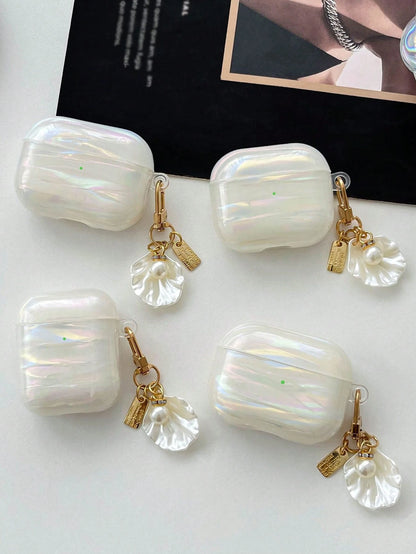 Shockproof Iridescent Mother-Of-Faux Pearl 1pc Colorful Shell Pattern + Faux Pearl Hanging Chain IMD Shockproof Earphone Case Compatible With Apple 2/3/4/Pro/Pro 2/Pro 3 Earphone Case Gift Party