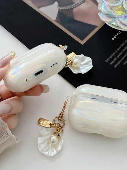 Shockproof Iridescent Mother-Of-Faux Pearl 1pc Colorful Shell Pattern + Faux Pearl Hanging Chain IMD Shockproof Earphone Case Compatible With Apple 2/3/4/Pro/Pro 2/Pro 3 Earphone Case Gift Party