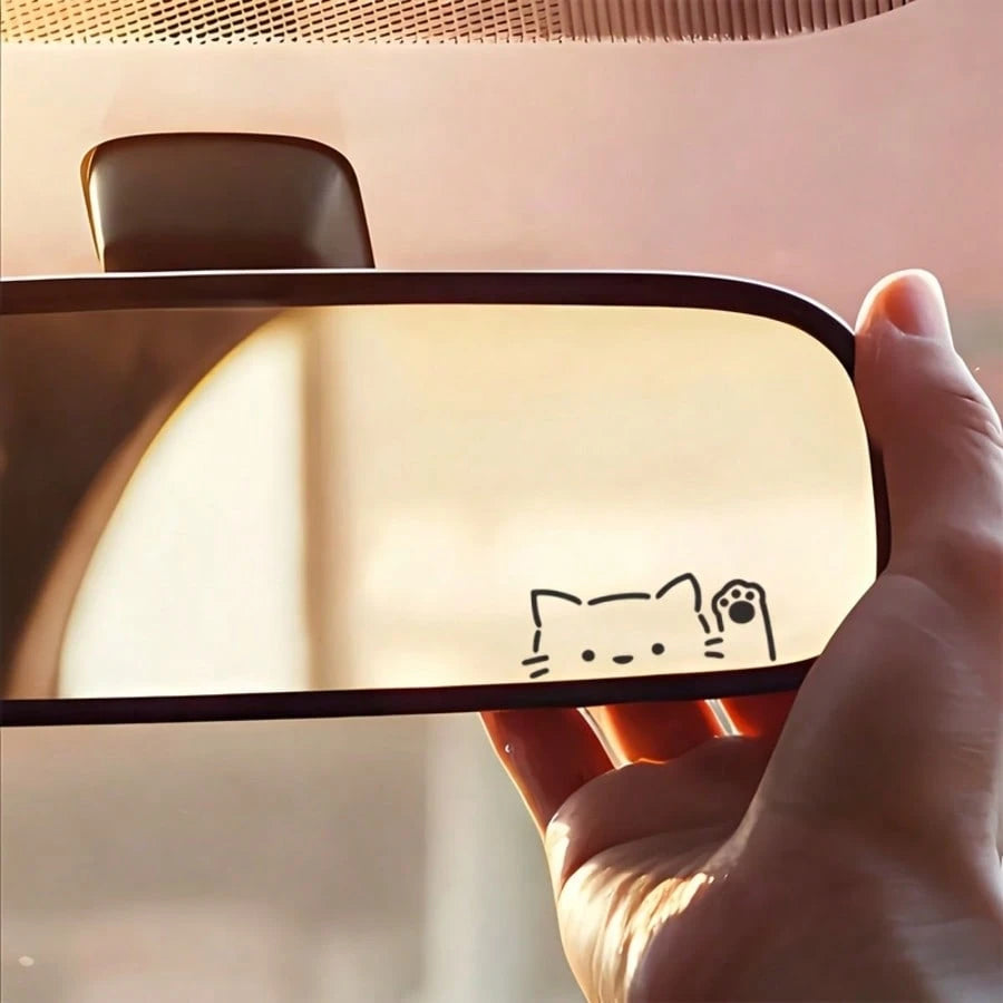Simple Outline Peeking Cat With Paw Car Mirror Decal, Tiny Black Line‑Drawing Kitty Sticker, Waterproof Self‑Adhesive Decor For Pet‑Lovers