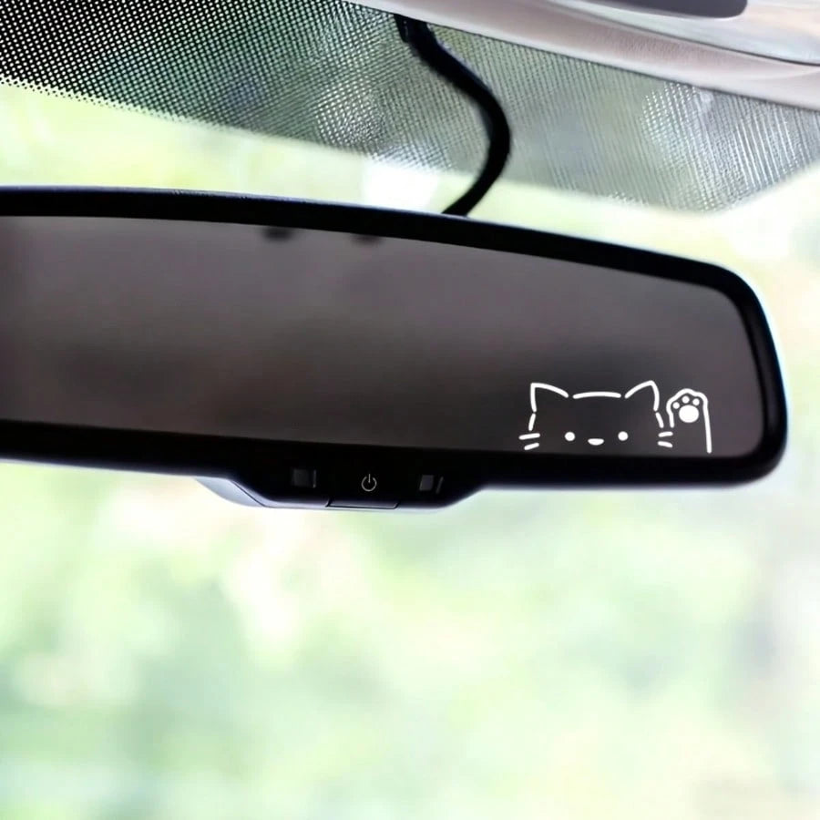 Simple Outline Peeking Cat With Paw Car Mirror Decal, Tiny Black Line‑Drawing Kitty Sticker, Waterproof Self‑Adhesive Decor For Pet‑Lovers