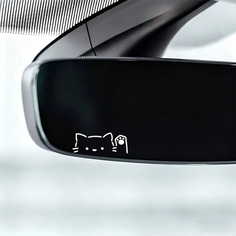Simple Outline Peeking Cat With Paw Car Mirror Decal, Tiny Black Line‑Drawing Kitty Sticker, Waterproof Self‑Adhesive Decor For Pet‑Lovers