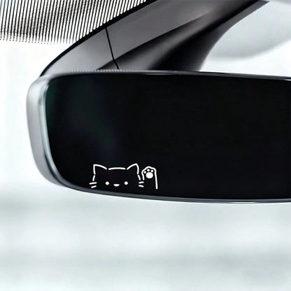 Simple Outline Peeking Cat With Paw Car Mirror Decal, Tiny Black Line‑Drawing Kitty Sticker, Waterproof Self‑Adhesive Decor For Pet‑Lovers