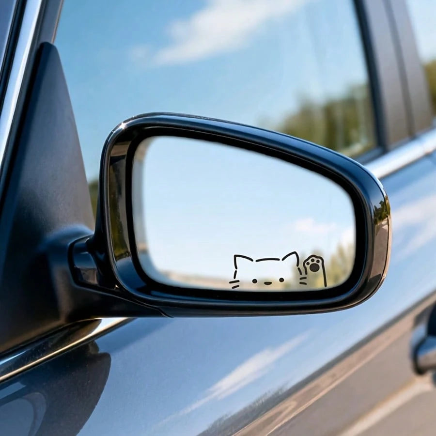 Simple Outline Peeking Cat With Paw Car Mirror Decal, Tiny Black Line‑Drawing Kitty Sticker, Waterproof Self‑Adhesive Decor For Pet‑Lovers