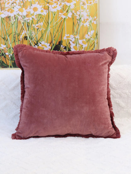 Simple Solid Color Velvet Throw Pillow Case With Tassel Trim