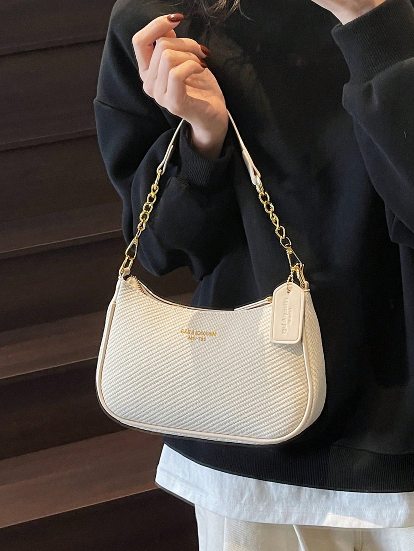 Simple Solid Color Women's Shoulder Bag, 2025 Faux Leather Baguette Bag, Zippered Closure