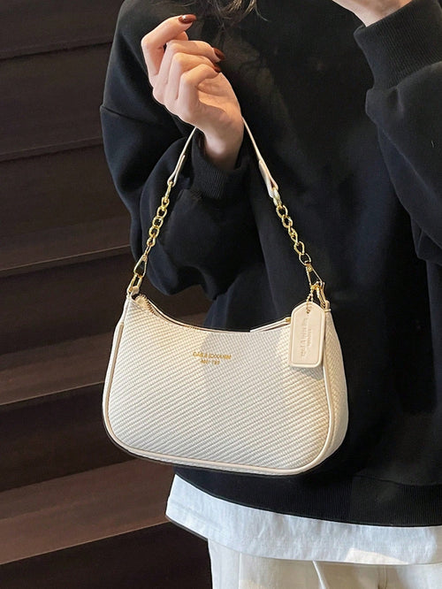Simple Solid Color Women's Shoulder Bag, 2025 Faux Leather Baguette Bag, Zippered Closure