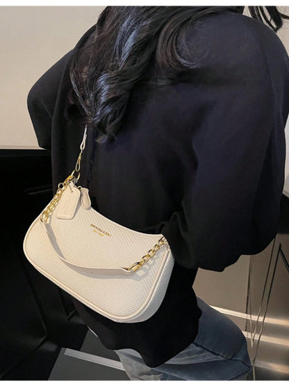 Simple Solid Color Women's Shoulder Bag, 2025 Faux Leather Baguette Bag, Zippered Closure