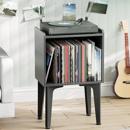 Simple Trending Record Player Stand, Vinyl Record Storage Table, Small Space Record Player Organizer Shelf, Turntable Stand Holds Up To 100 Albums, For Bedroom Living Room, Black