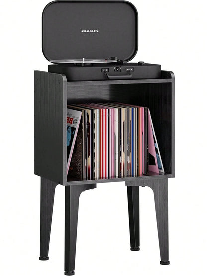 Simple Trending Record Player Stand, Vinyl Record Storage Table, Small Space Record Player Organizer Shelf, Turntable Stand Holds Up To 100 Albums, For Bedroom Living Room, Black