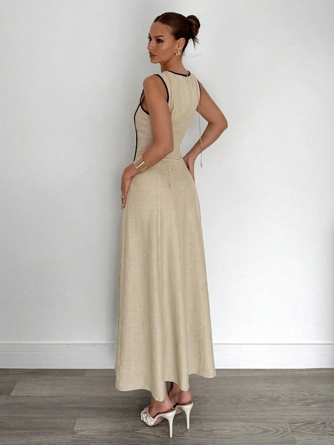 Siren Gaze Summer Sleeveless Linen Maxi Dress With Beige Detail Slimming Fit Versatile Style For Bohemian Elegant Beach Vacation Vacation Or Daily Commuting