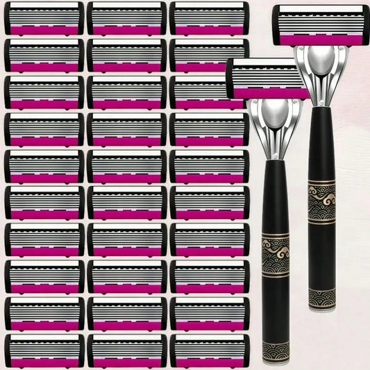 Six-Blade Razor, Specially Designed For The Ultimate Shaving Experience. Features Replaceable Heads, A Non-Slip Handle, And Progressively Layered Blades That Reach Deep Into Hair Follicles For Precise