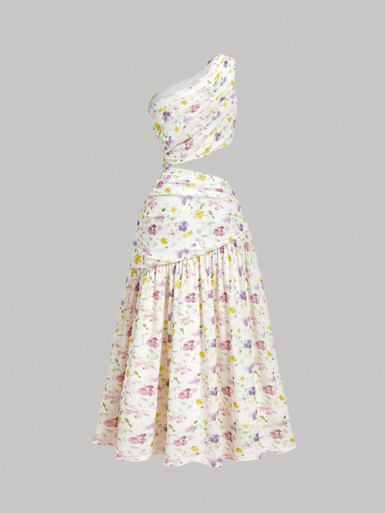 Skyraze White Floral Summer Casual Holiday Party Vacation Picnic Asymmetric Shoulder Tie Bow Long Dress, Wedding Guest Vintage French Cottagecore Skirt Set