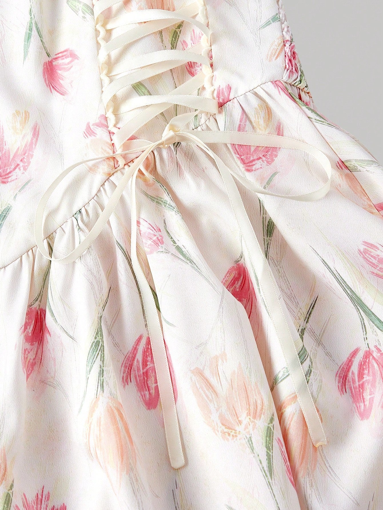 Skyraze Women White And Pink Bowknot Strap Floral Long Dress,Summer Modest Whimsical Fairycore Casual Picnic Party Graduation,Easter Wedding Guest Elegant
