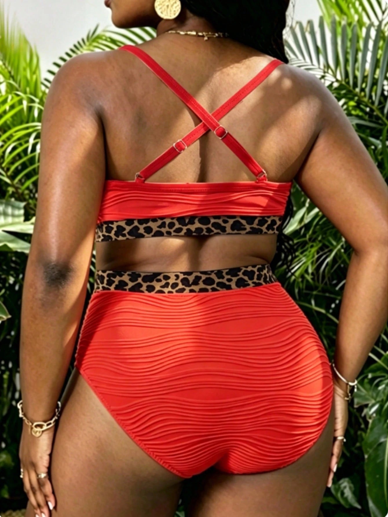 Slaydiva 2026 Latest Fashion Casual Curve Sexy Vacation White Beach Outfit, Plus Size Women Leopard Print Patchwork Bikini Set Summer