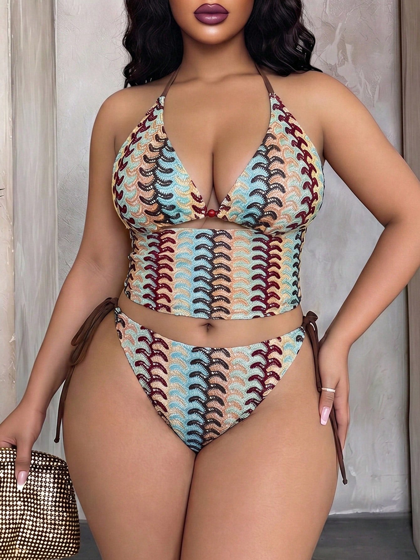 Slaydiva 2026 New Plus Size Women's Two Pieces Bikini Swimwear, Sexy Contrast Color Beach Wear