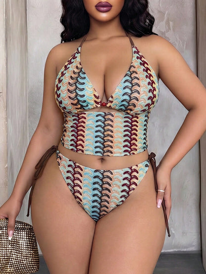 Slaydiva 2026 New Plus Size Women's Two Pieces Bikini Swimwear, Sexy Contrast Color Beach Wear