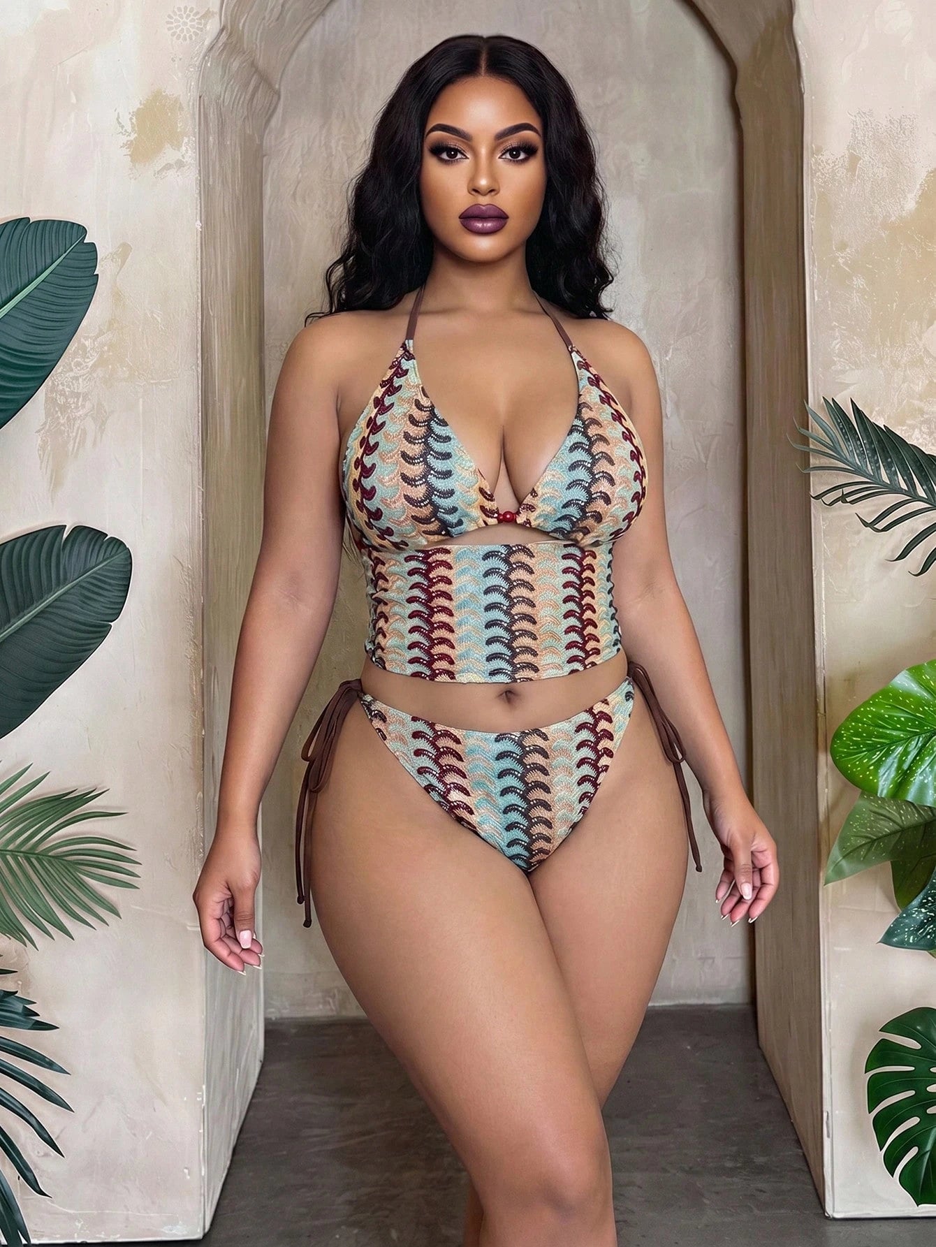 Slaydiva 2026 New Plus Size Women's Two Pieces Bikini Swimwear, Sexy Contrast Color Beach Wear
