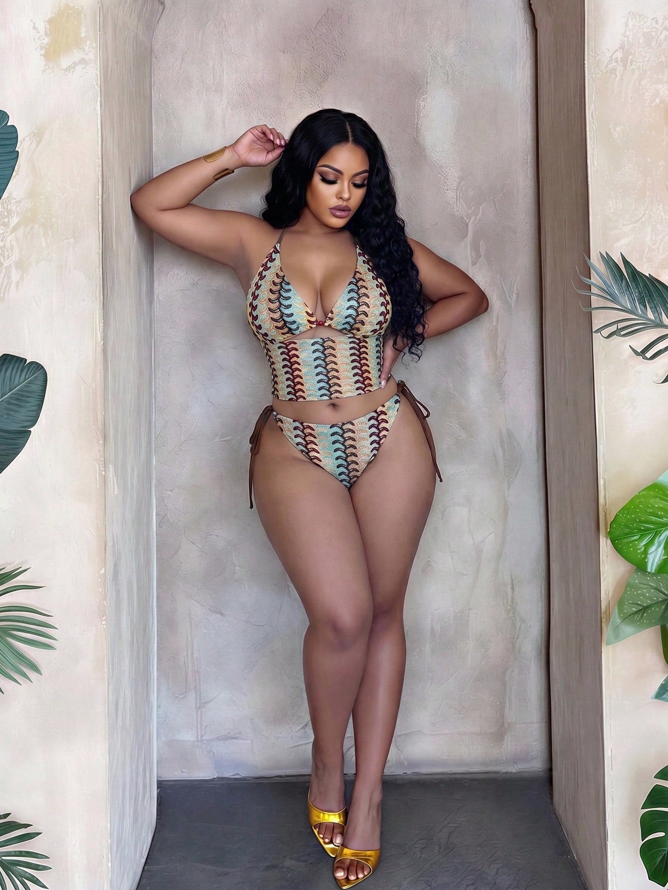 Slaydiva 2026 New Plus Size Women's Two Pieces Bikini Swimwear, Sexy Contrast Color Beach Wear