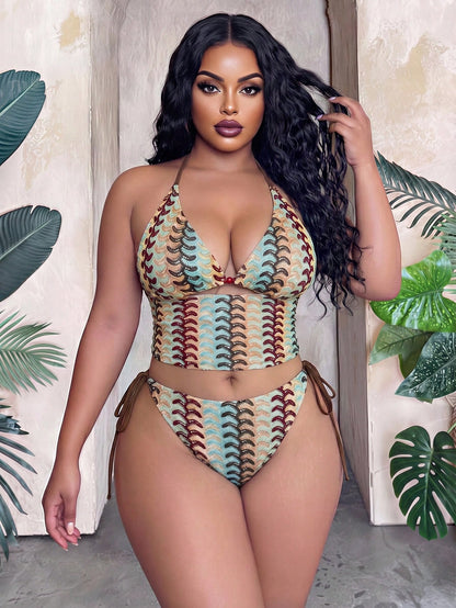 Slaydiva 2026 New Plus Size Women's Two Pieces Bikini Swimwear, Sexy Contrast Color Beach Wear