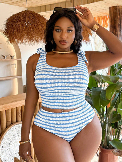 Slaydiva 2026 Spring/Summer Plus Size Bowknot Bikini Set, Unique Fabric Halter Swimwear For Women