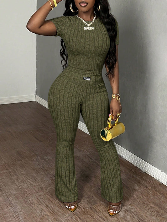 Slaydiva 2pcs Solid Color Knit Casual Set