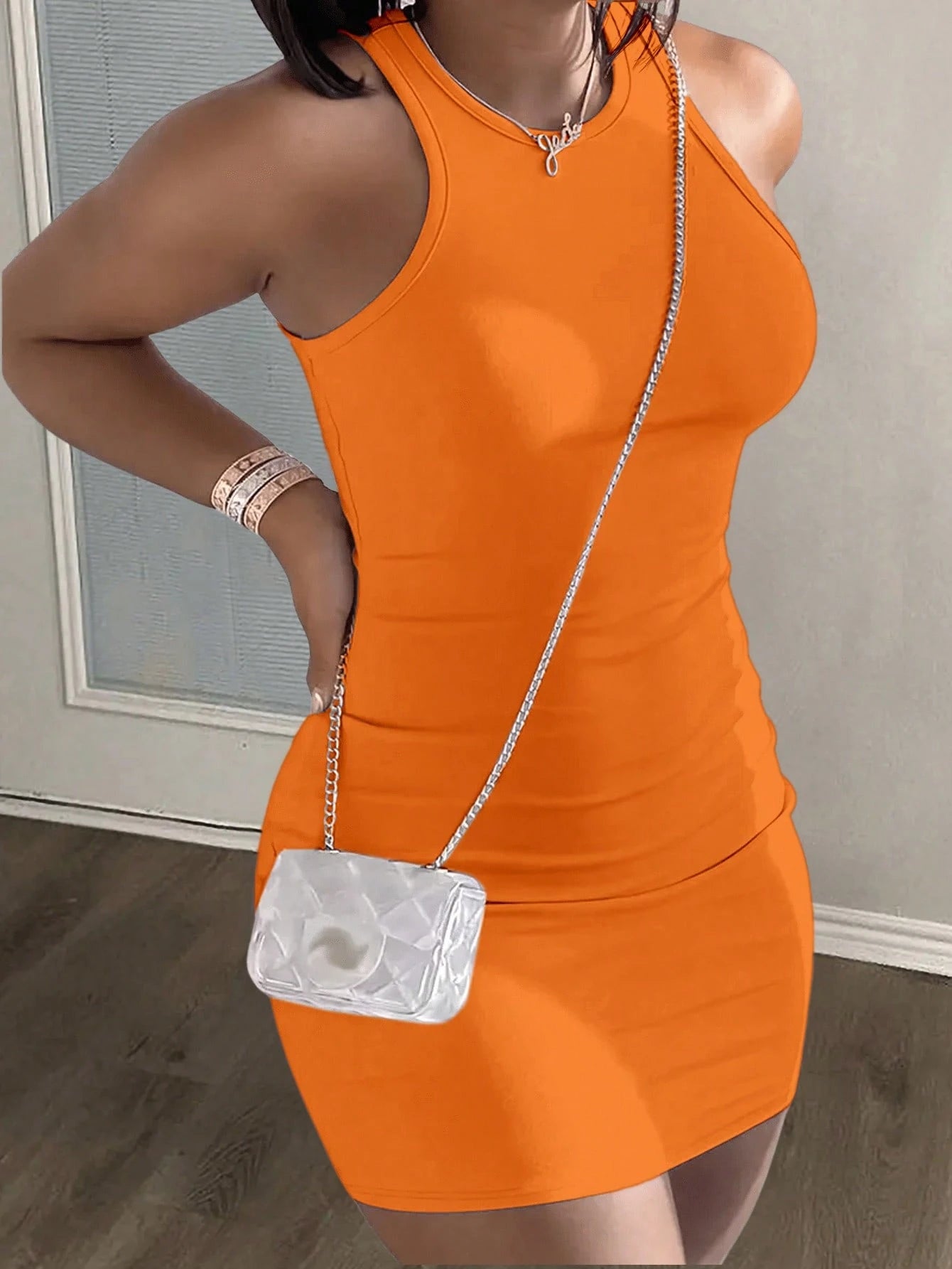 Slaydiva Minimalist Casual Basic Sleeveless Round Neck Tight Fit Lavender Mini Knit Dress- C,Summer Dresses For Women