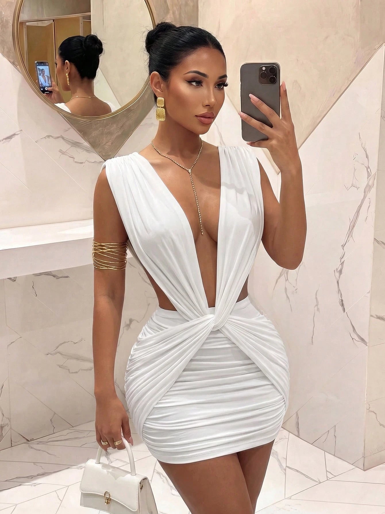 Slaydiva New Party Night Out Birthday Bar Nightclub Christmas Occasion Elegant Sexy Deep V-Neck Twist Greek Pleated Women Black Short Dress-A Summer
