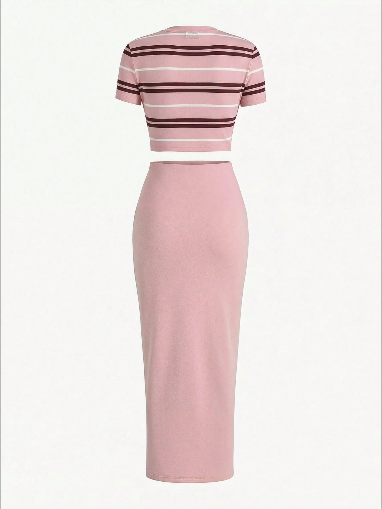 Slaydiva New Summer Women's Fitted Cropped ShortSleeve Round Neck T-Shirt&Bodycon Maxi Skirt 2pcs/Going Out/Internet Celebrity/Holiday/Stripes Graphic Print