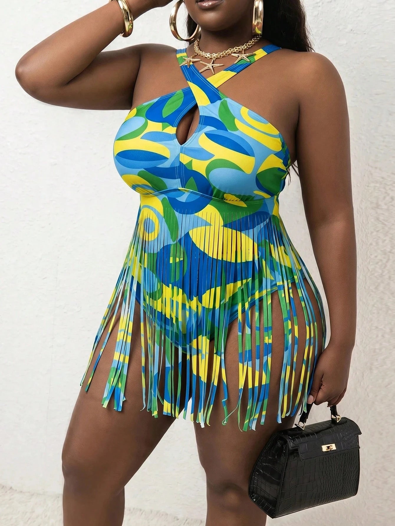Slaydiva Plus Size Women Colorful Leopard Print Tassel Design Bikini Top