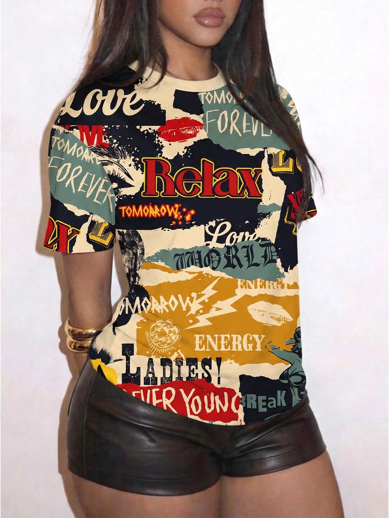 Slaydiva Plus Size Women's Letter Print Casual Versatile Daily Short Sleeve T-Shirt