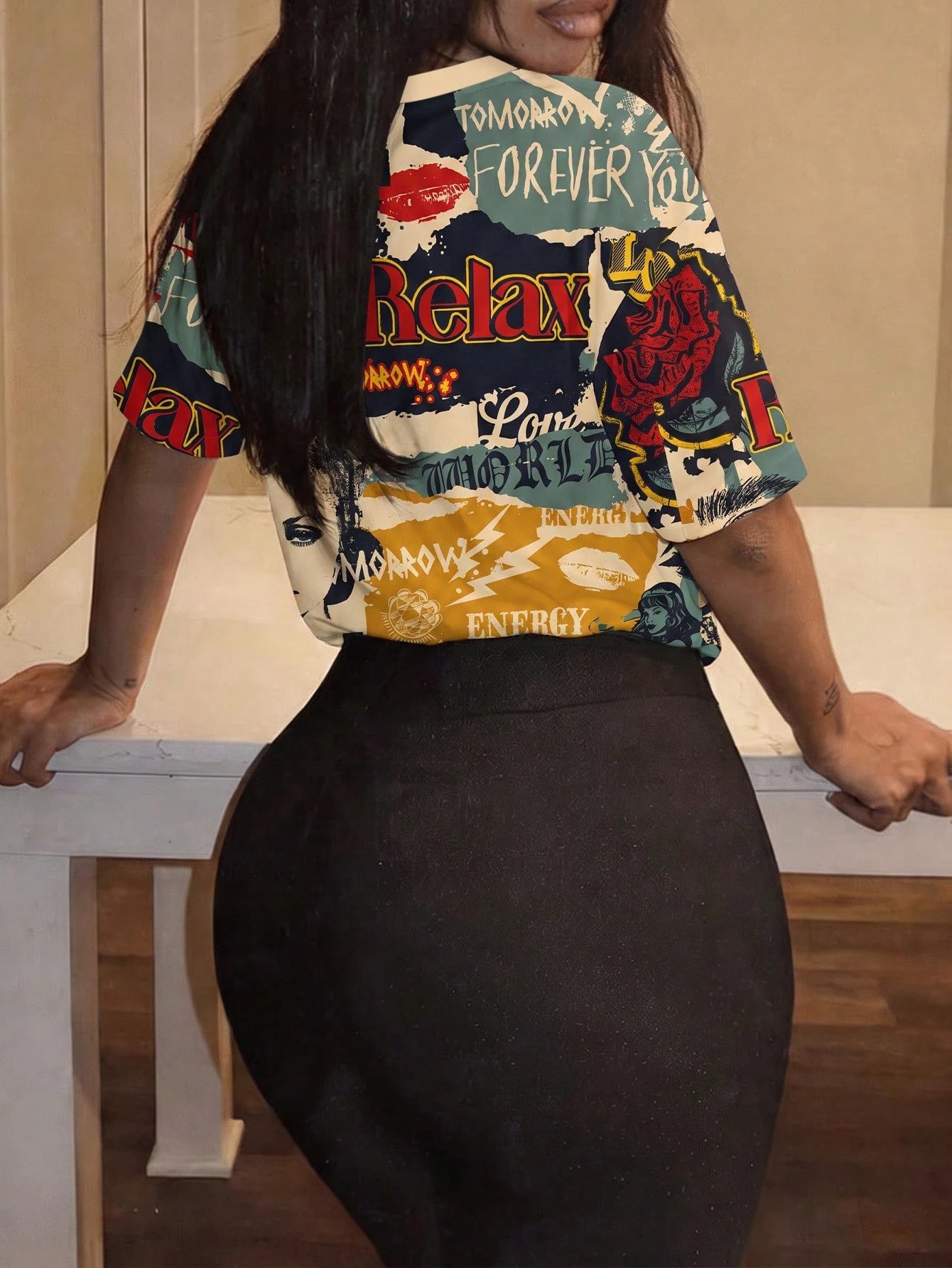 Slaydiva Plus Size Women's Letter Print Casual Versatile Daily Short Sleeve T-Shirt