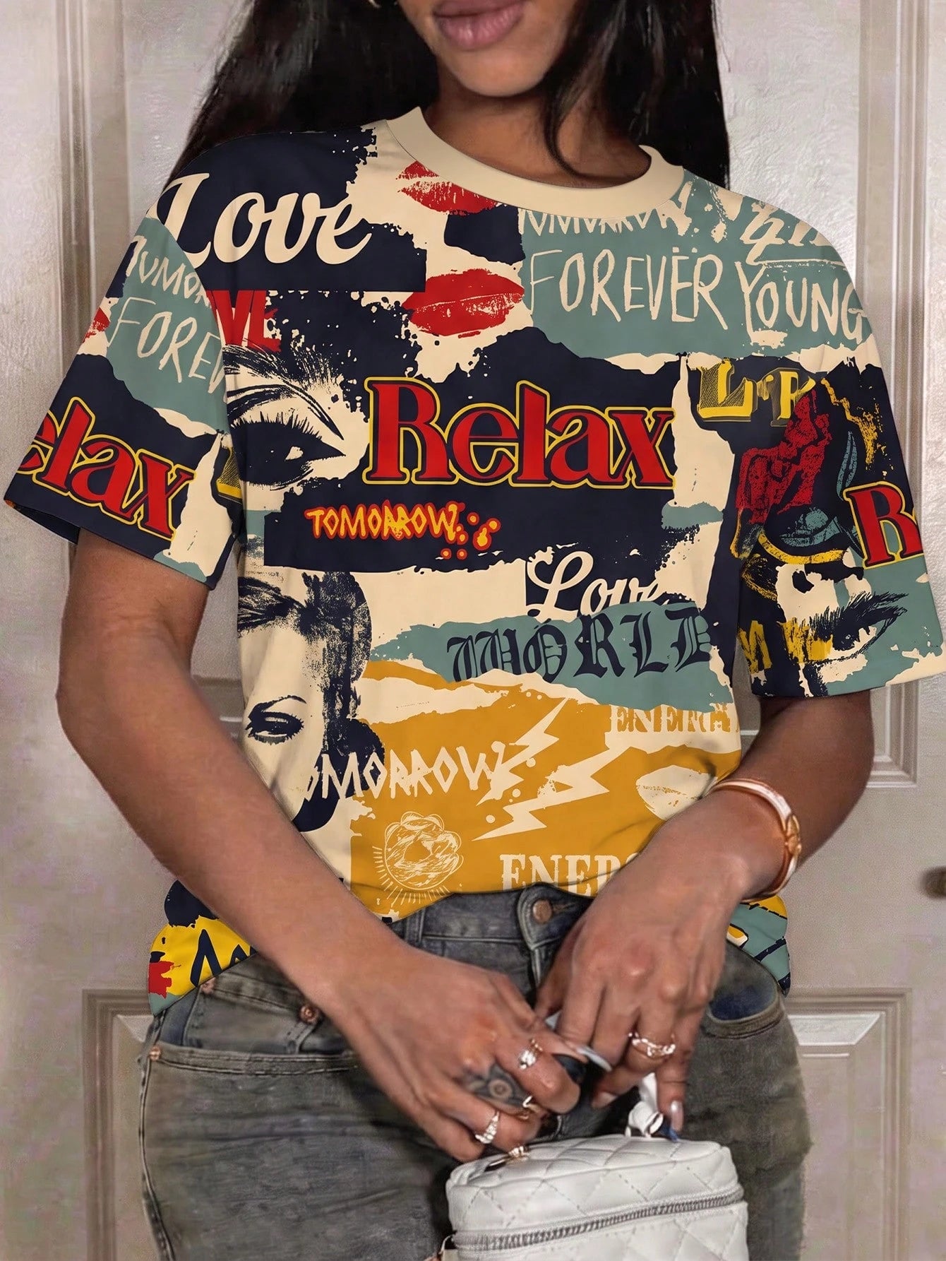 Slaydiva Plus Size Women's Letter Print Casual Versatile Daily Short Sleeve T-Shirt