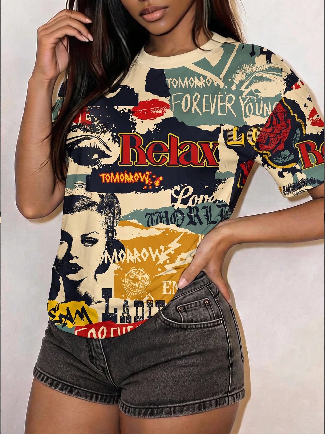 Slaydiva Plus Size Women's Letter Print Casual Versatile Daily Short Sleeve T-Shirt