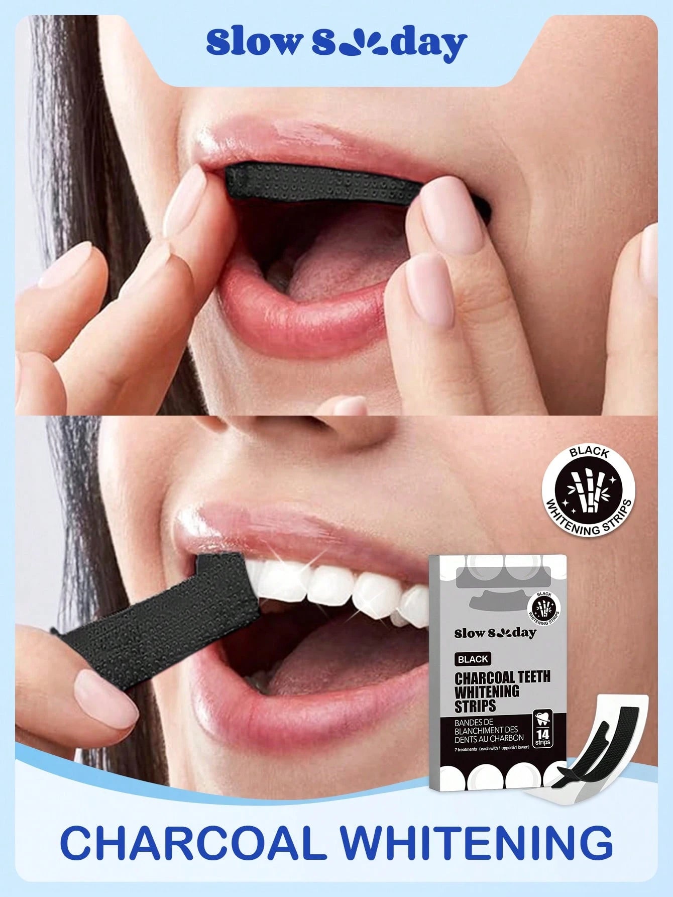 Slow Sunday Charcoal Teeth Whitening Strips, Mint, Charcoal, Get Rid Of Smoke Stains, Coffee Stains, Tea Stains, Keep Your Mouth Clean And White, Good Choice For Vacation, Beach, Travel Essentials, S
