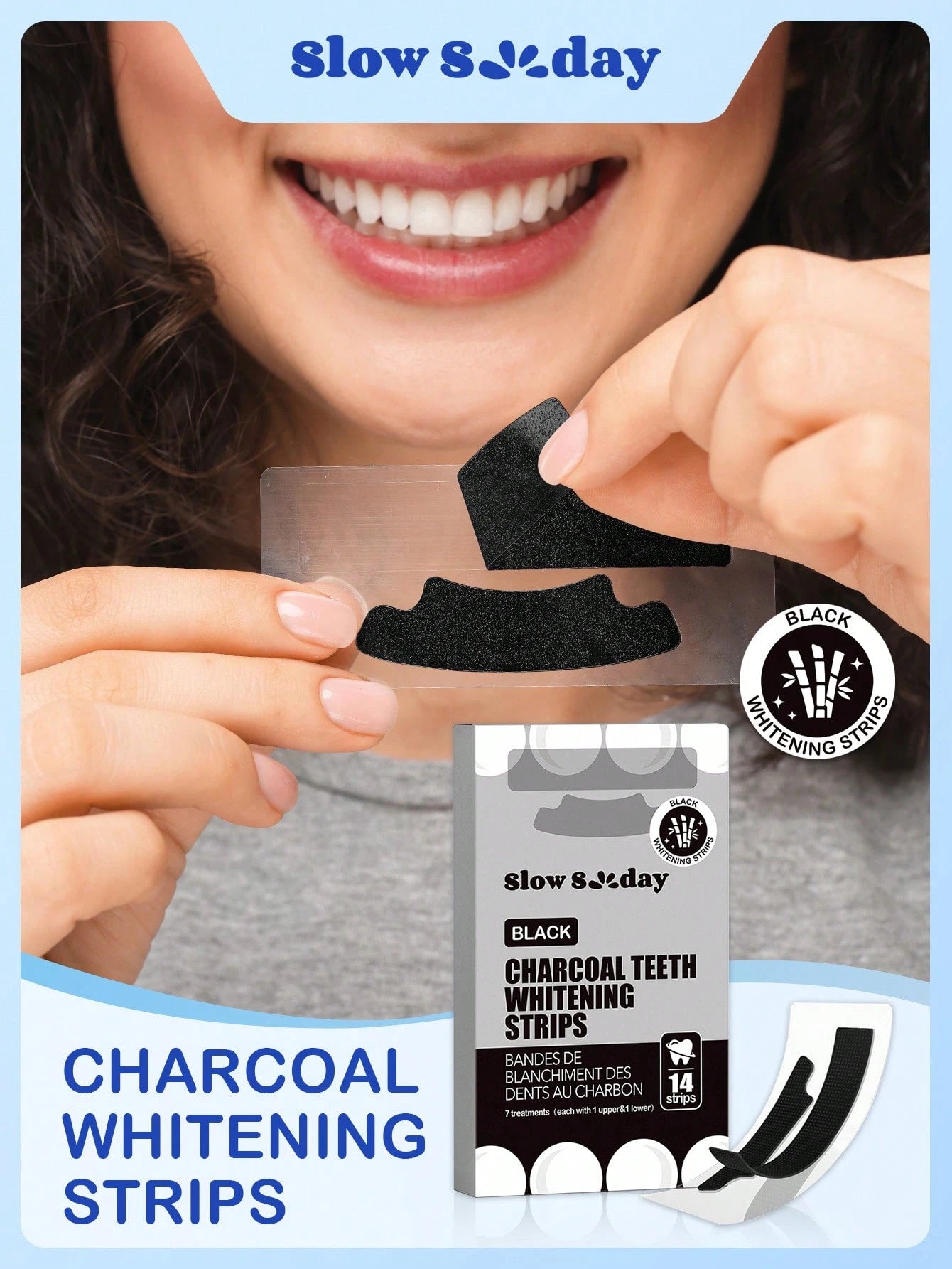 Slow Sunday Charcoal Teeth Whitening Strips, Mint, Charcoal, Get Rid Of Smoke Stains, Coffee Stains, Tea Stains, Keep Your Mouth Clean And White, Good Choice For Vacation, Beach, Travel Essentials, S