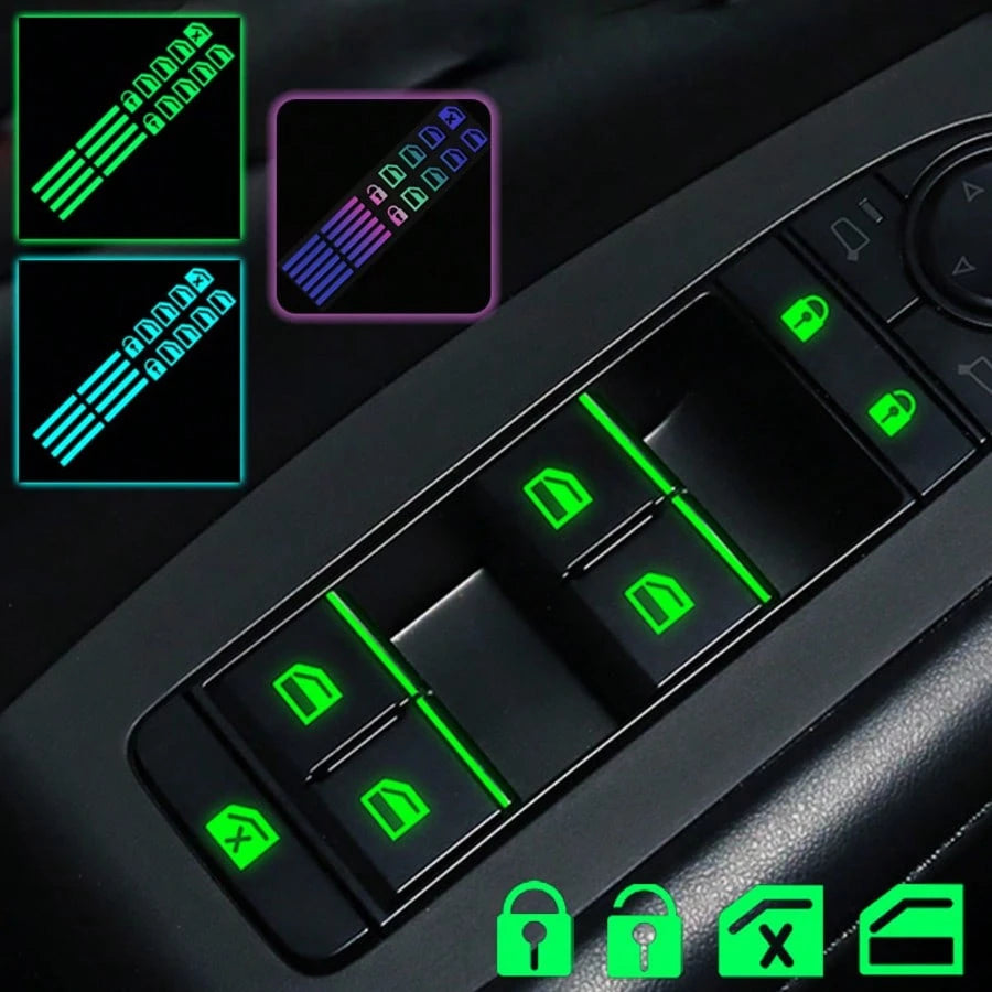 Small Glow-In-The-Dark Stickers For Car Window Lift Buttons, Fluorescent Function Button Stickers For Car Interior, Green, Blue, Orange Car Lift Stickers