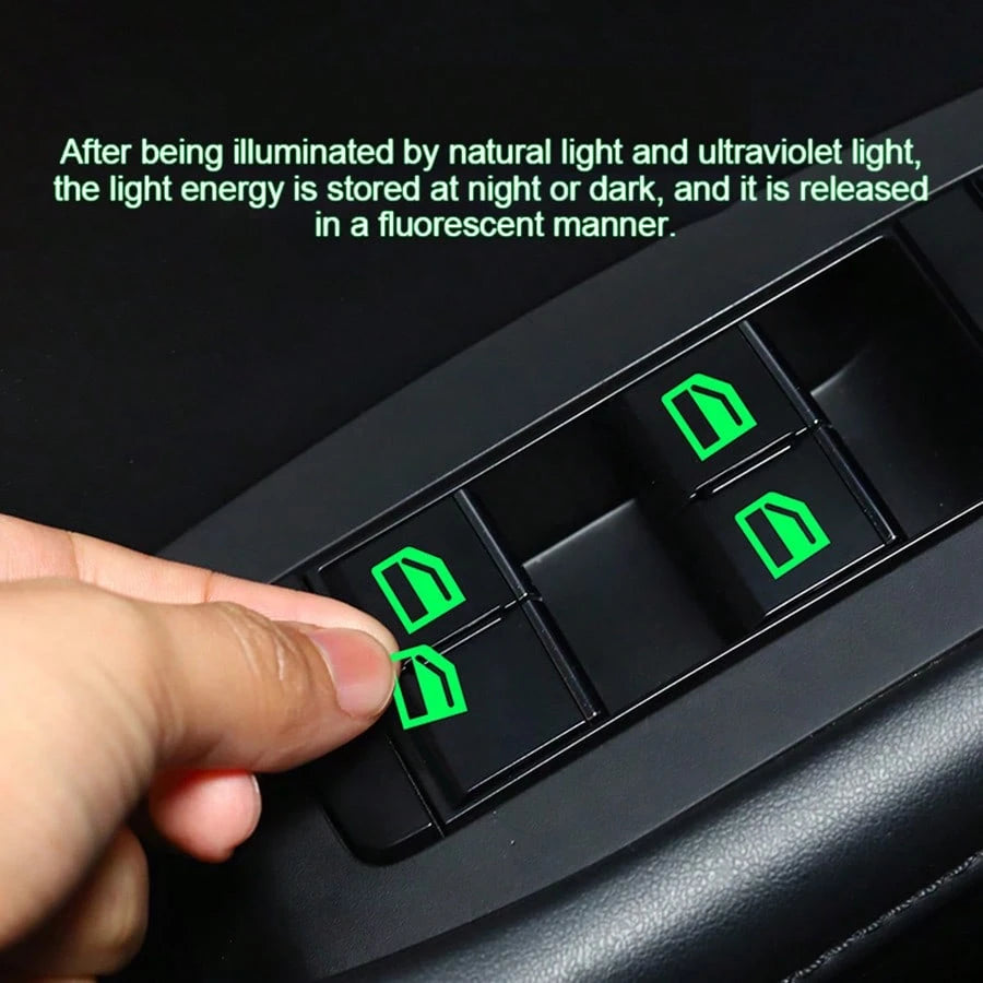 Small Glow-In-The-Dark Stickers For Car Window Lift Buttons, Fluorescent Function Button Stickers For Car Interior, Green, Blue, Orange Car Lift Stickers