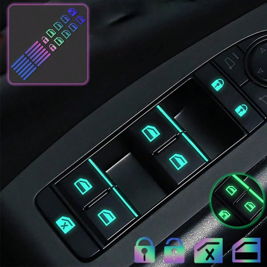 Small Glow-In-The-Dark Stickers For Car Window Lift Buttons, Fluorescent Function Button Stickers For Car Interior, Green, Blue, Orange Car Lift Stickers
