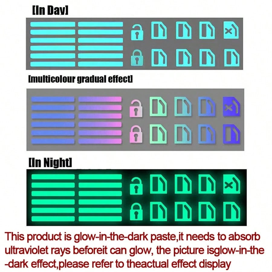 Small Glow-In-The-Dark Stickers For Car Window Lift Buttons, Fluorescent Function Button Stickers For Car Interior, Green, Blue, Orange Car Lift Stickers