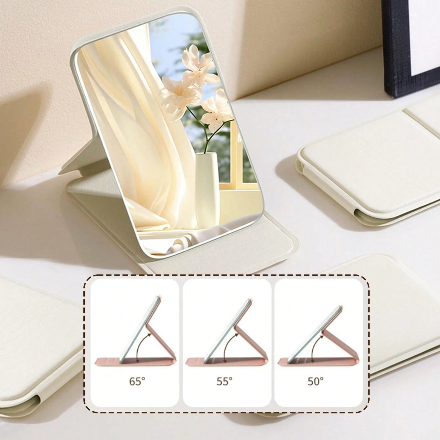 Small Makeup Mirror, Simpleini Style Portable Makeup Mirror, Portable PU Leather Mirror, Desktop Makeup Mirror, Foldable Lightweight Ultra-Thin Portable Handheld Makeup Mirror, Travel Small Makeup Mir