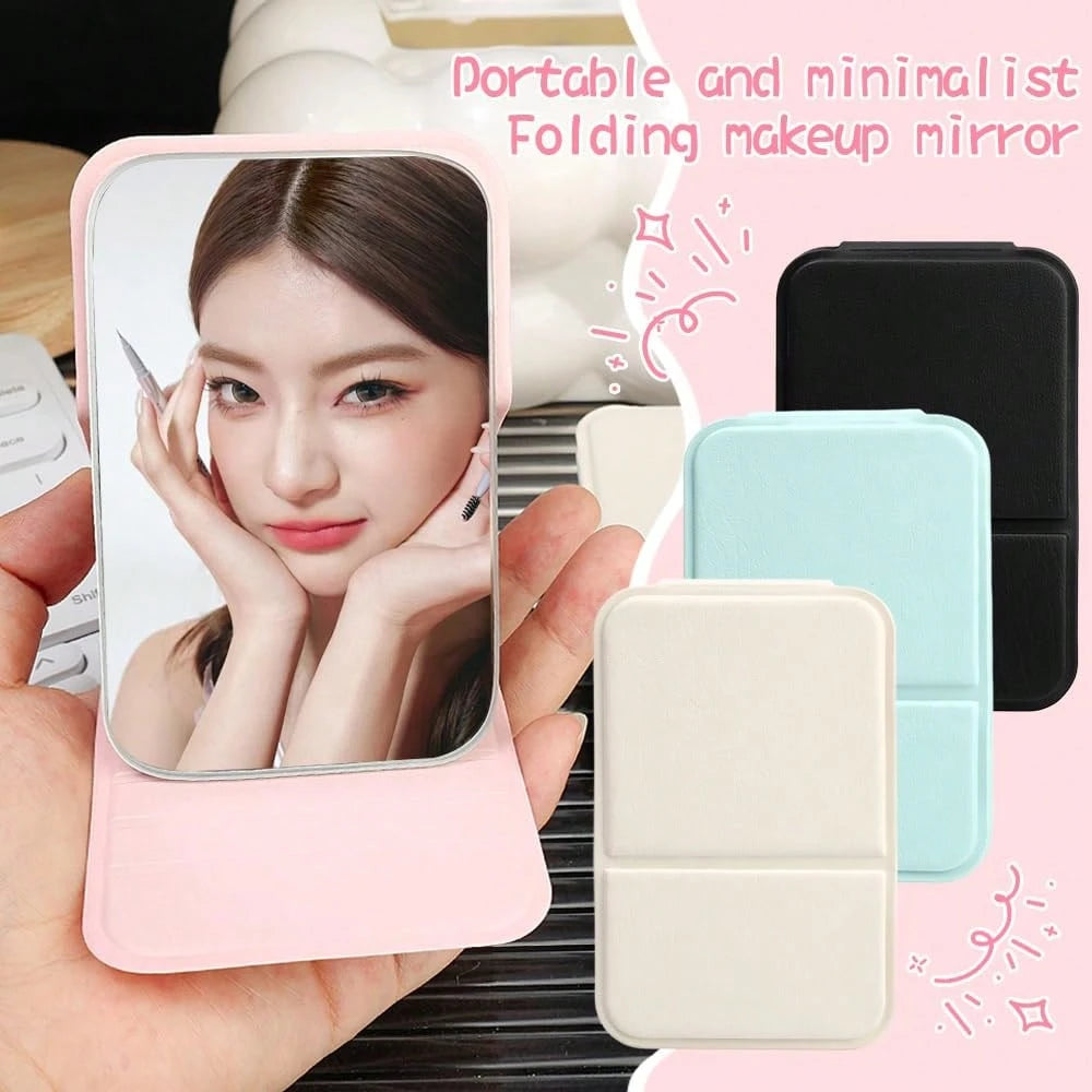 Small Makeup Mirror, Simpleini Style Portable Makeup Mirror, Portable PU Leather Mirror, Desktop Makeup Mirror, Foldable Lightweight Ultra-Thin Portable Handheld Makeup Mirror, Travel Small Makeup Mir