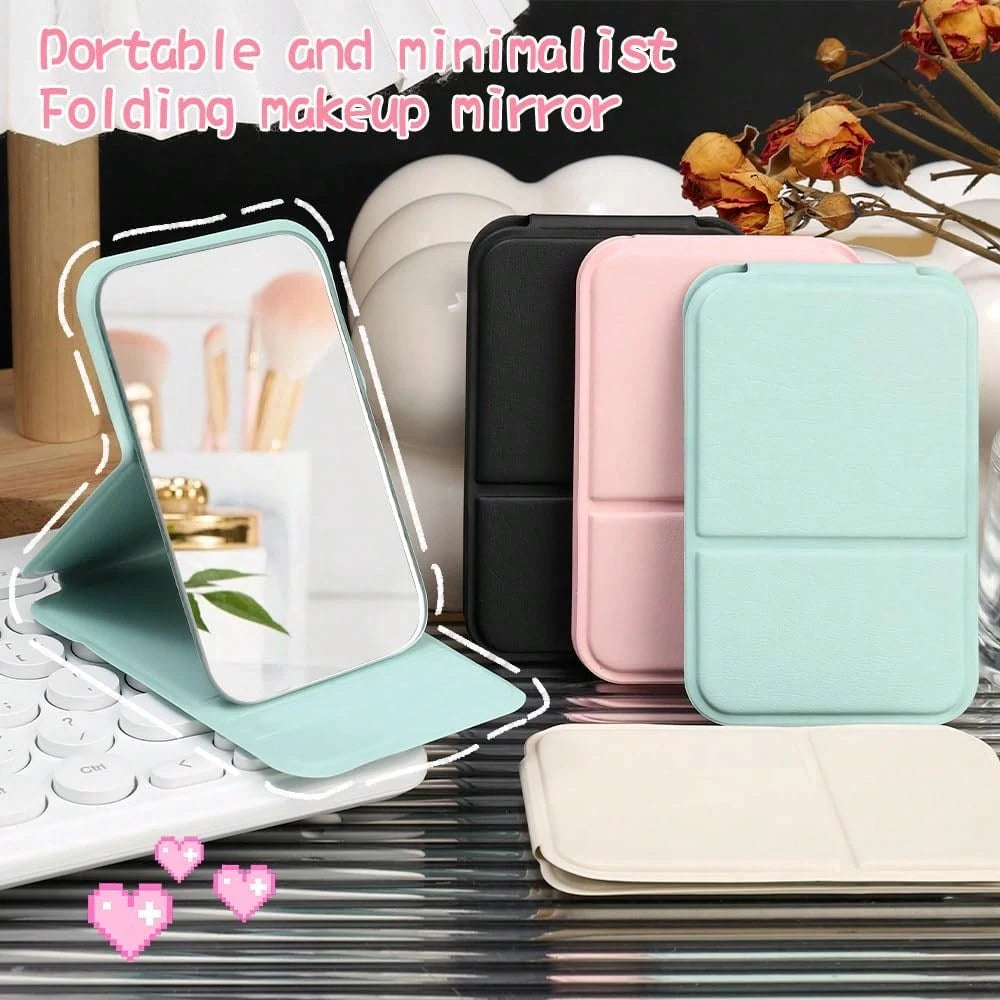 Small Makeup Mirror, Simpleini Style Portable Makeup Mirror, Portable PU Leather Mirror, Desktop Makeup Mirror, Foldable Lightweight Ultra-Thin Portable Handheld Makeup Mirror, Travel Small Makeup Mir