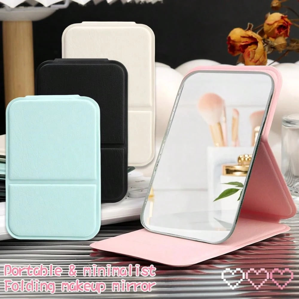 Small Makeup Mirror, Simpleini Style Portable Makeup Mirror, Portable PU Leather Mirror, Desktop Makeup Mirror, Foldable Lightweight Ultra-Thin Portable Handheld Makeup Mirror, Travel Small Makeup Mir